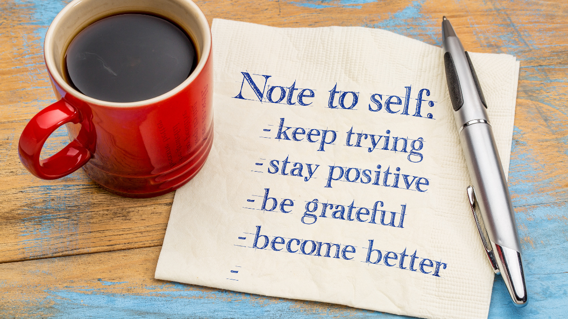 Coffee mug and self-gratitude note