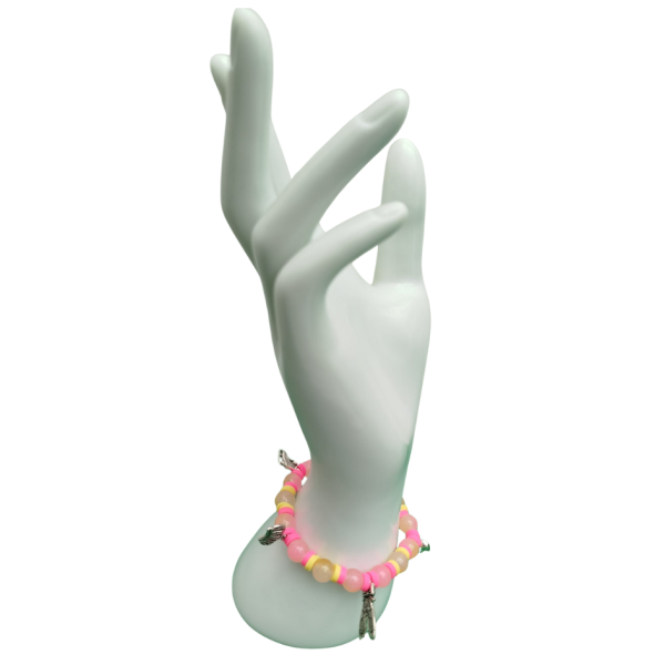 Handmade Pink & Yellow Bead Bracelet with Ballet Charms - Playful Elegance
