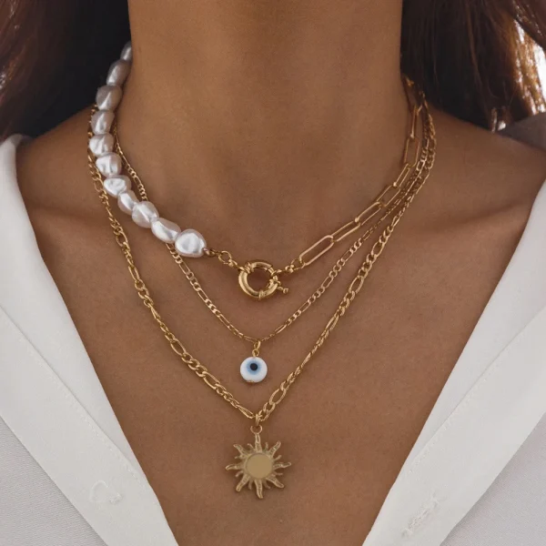 Elegant Irregular Pearl Multi-layer Necklace with Heart Pendant - Image 2