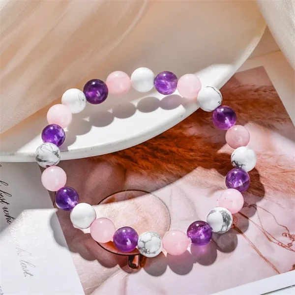 Aura Balancing Sleep Bracelet - White Turquoise, Amethyst & Rose Quartz - Image 6