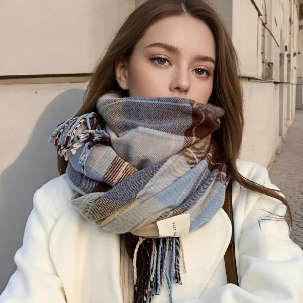 Plaid Scarf - Warm Thick & Soft Pashmina - Image 5