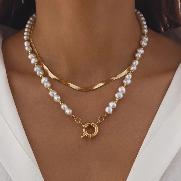 Elegant Irregular Pearl Multi-layer Necklace with Heart Pendant - Image 4
