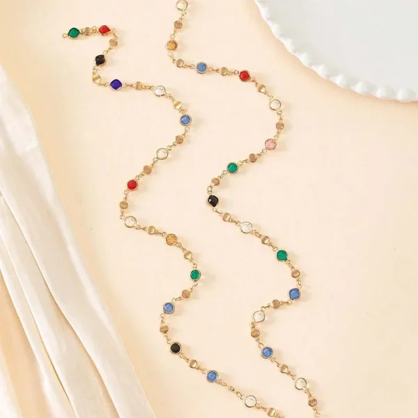 Colourful Long Tassel Necklace - Shiny Rhinestone Crystal Zircon Choker - Image 4