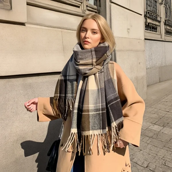Plaid Scarf - Warm Thick & Soft Pashmina - Image 2