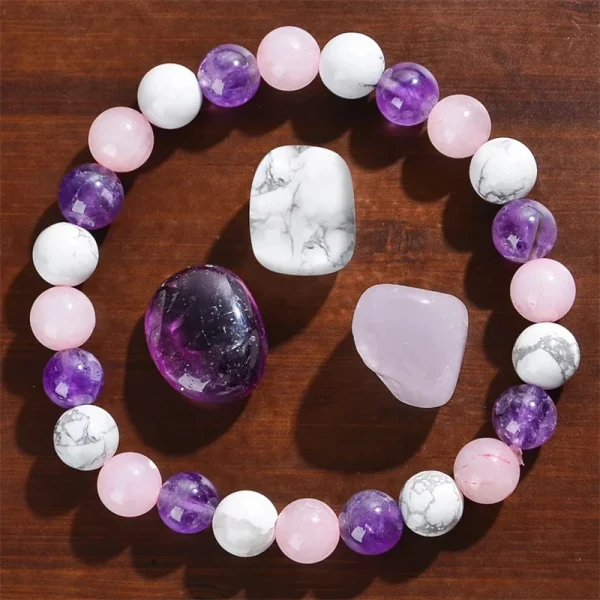 Aura Balancing Sleep Bracelet - White Turquoise, Amethyst & Rose Quartz - Image 5