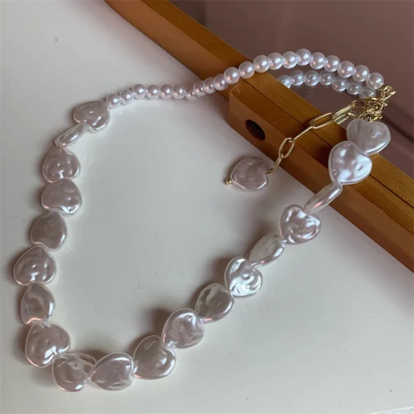 Elegant Irregular Pearl Multi-layer Necklace with Heart Pendant - Image 8