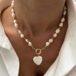 Elegant Irregular Pearl Multi-layer Necklace with Heart Pendant