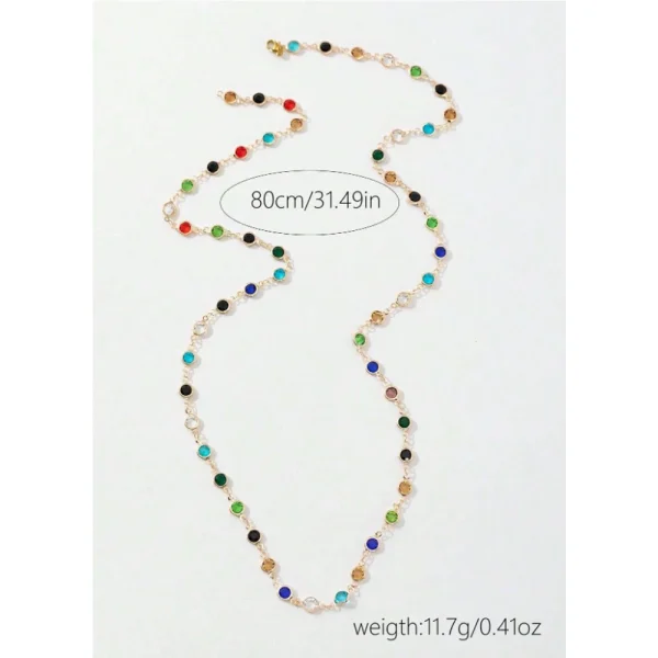 Colourful Long Tassel Necklace - Shiny Rhinestone Crystal Zircon Choker - Image 2