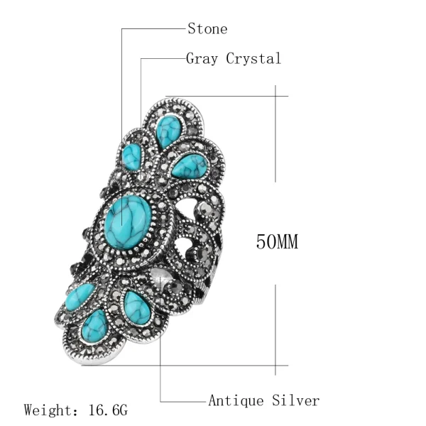 Vintage Bohemian Blue Stone Peacock Ring - Image 3