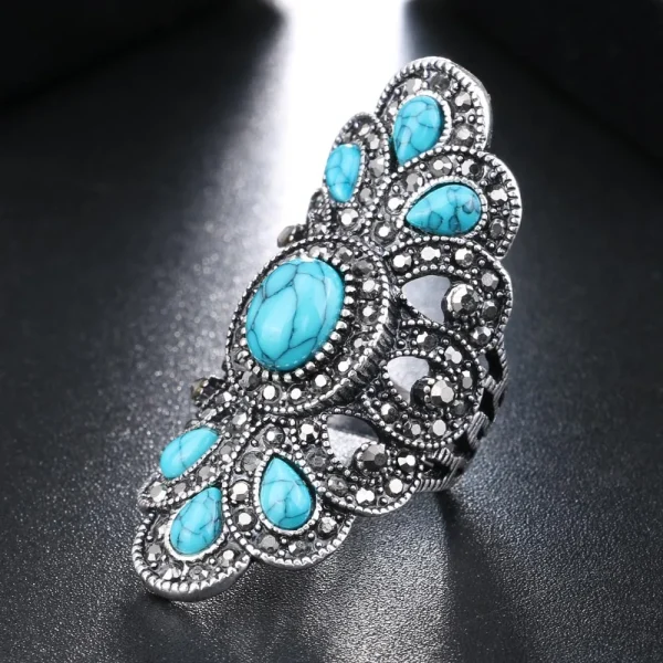 Vintage Bohemian Blue Stone Peacock Ring - Image 6