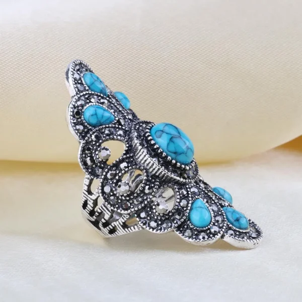 Vintage Bohemian Blue Stone Peacock Ring - Image 4