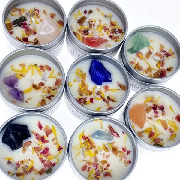 Aromatherapy Candles with Crystal Stones & Dried Flowers - Image 6