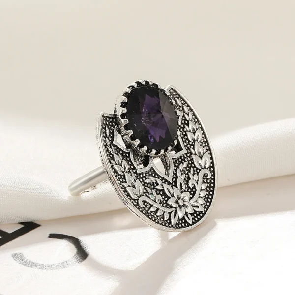 Vintage-Style Bohemian Purple Crystal Ring - Image 4