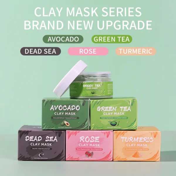 Turmeric, Green Tea, Rose, & Avocado Facial Mud Masks - 1pc - Image 2