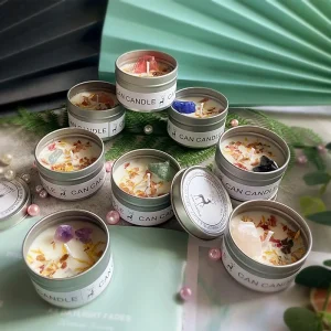 Aromatherapy Candles with Crystal Stones & Dried Flowers