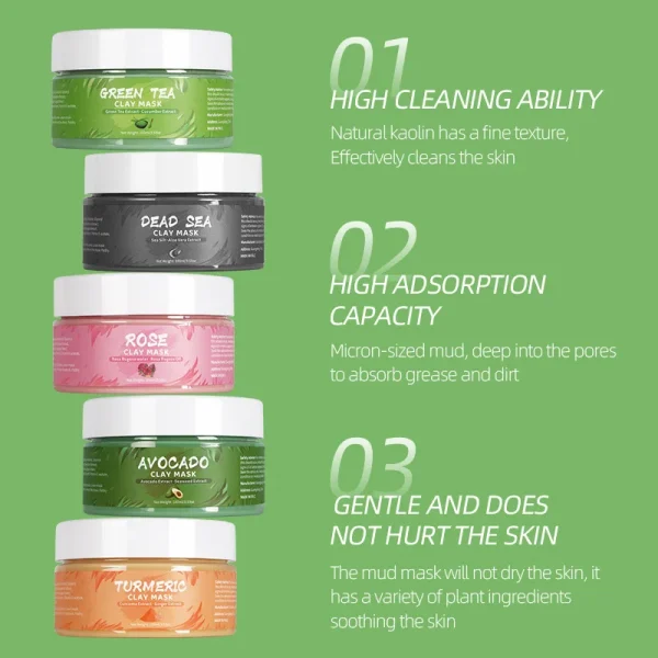 Turmeric, Green Tea, Rose, & Avocado Facial Mud Masks - 1pc - Image 4