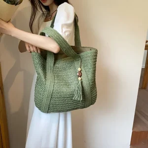 Elegant Straw Woven Handbag – Large Capacity Casual Tote