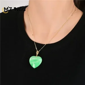 Natural Myanmar Jade Heart Pendant Necklace