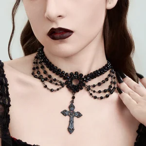 Black Lace Beaded Choker Necklace – Gothic Chockers