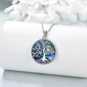 Owl Tree of Life Abalone Shell Pendant Necklace