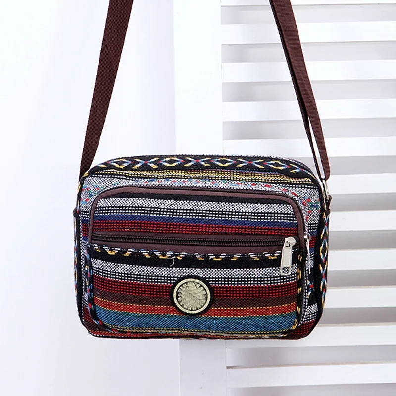 Striped Canvas Shoulder Bag – Multi-Layer Crossbody Tote for Women - Image 3