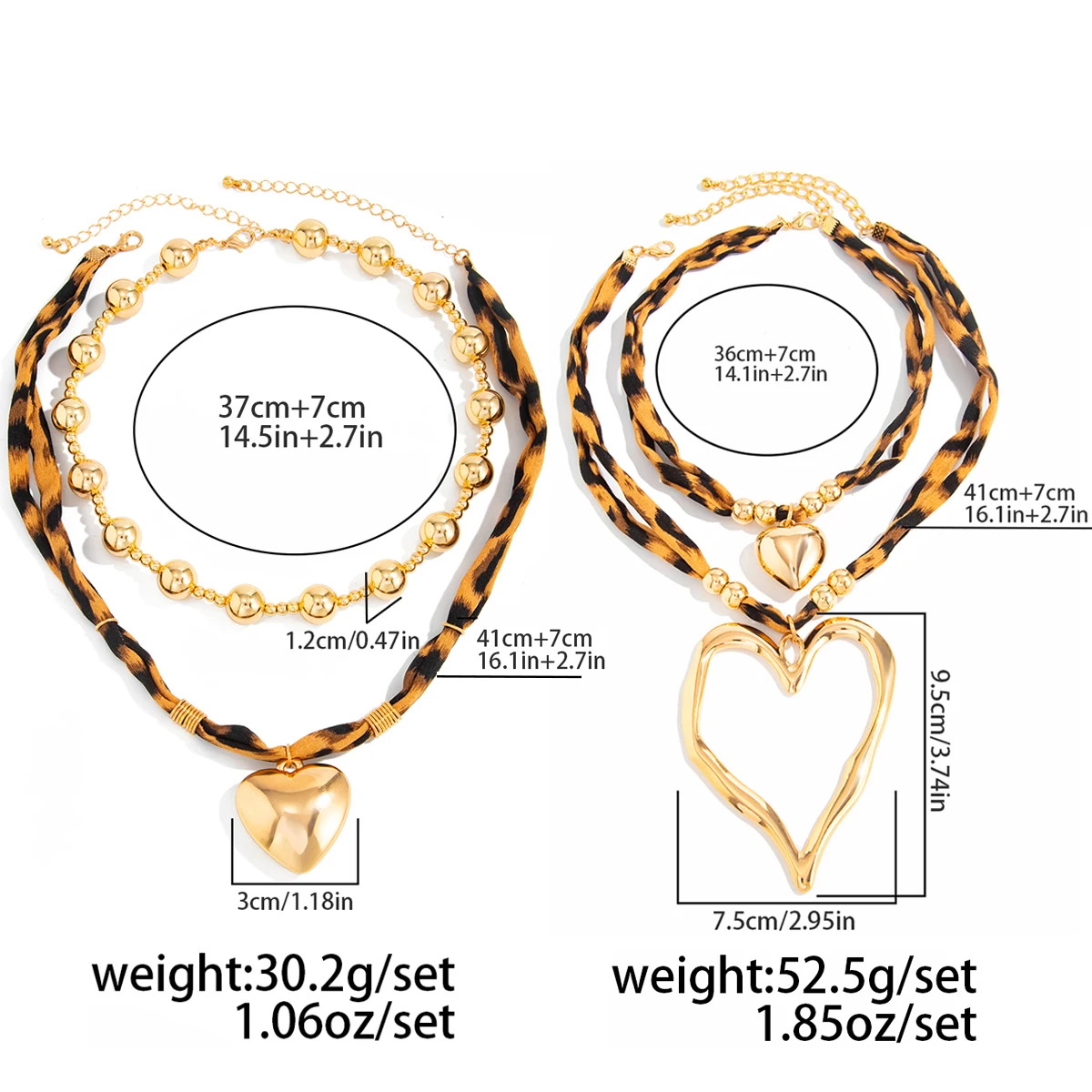 2 Leopard Print Large Heart Pendant Beaded Choker Necklace - Image 5