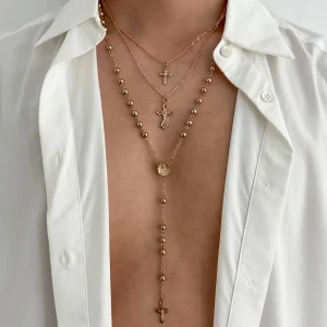 Salircon 3-Piece Hip Hop Punk Cross Pendant Necklace Set for Men