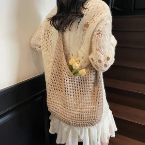 Crochet Shoulder Bag - Leisure Beach Hollow Handbag