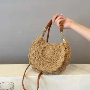 Vintage Round Woven Handbag – Summer Beach Crossbody Bag