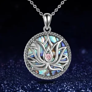 Exquisite Lotus Brick Pendant Abalone Shell Necklace