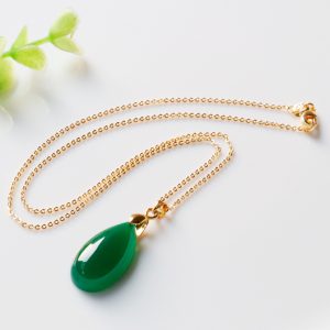 Natural Green Agate Drop Pendant Necklace