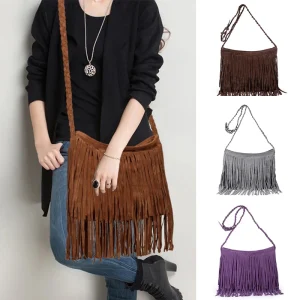 Women’s Fringed Leather Shoulder Bag – Soft PU Messenger Handbag