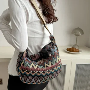 Wave Pattern Canvas Crossbody Bag