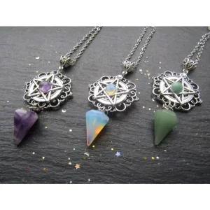 White, Purple or Green Witch Crystal Pendant Necklace
