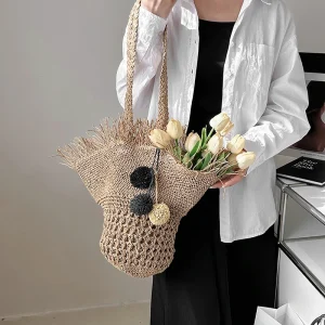 DikizFly Straw Beach Bag – Summer Shoulder Tote