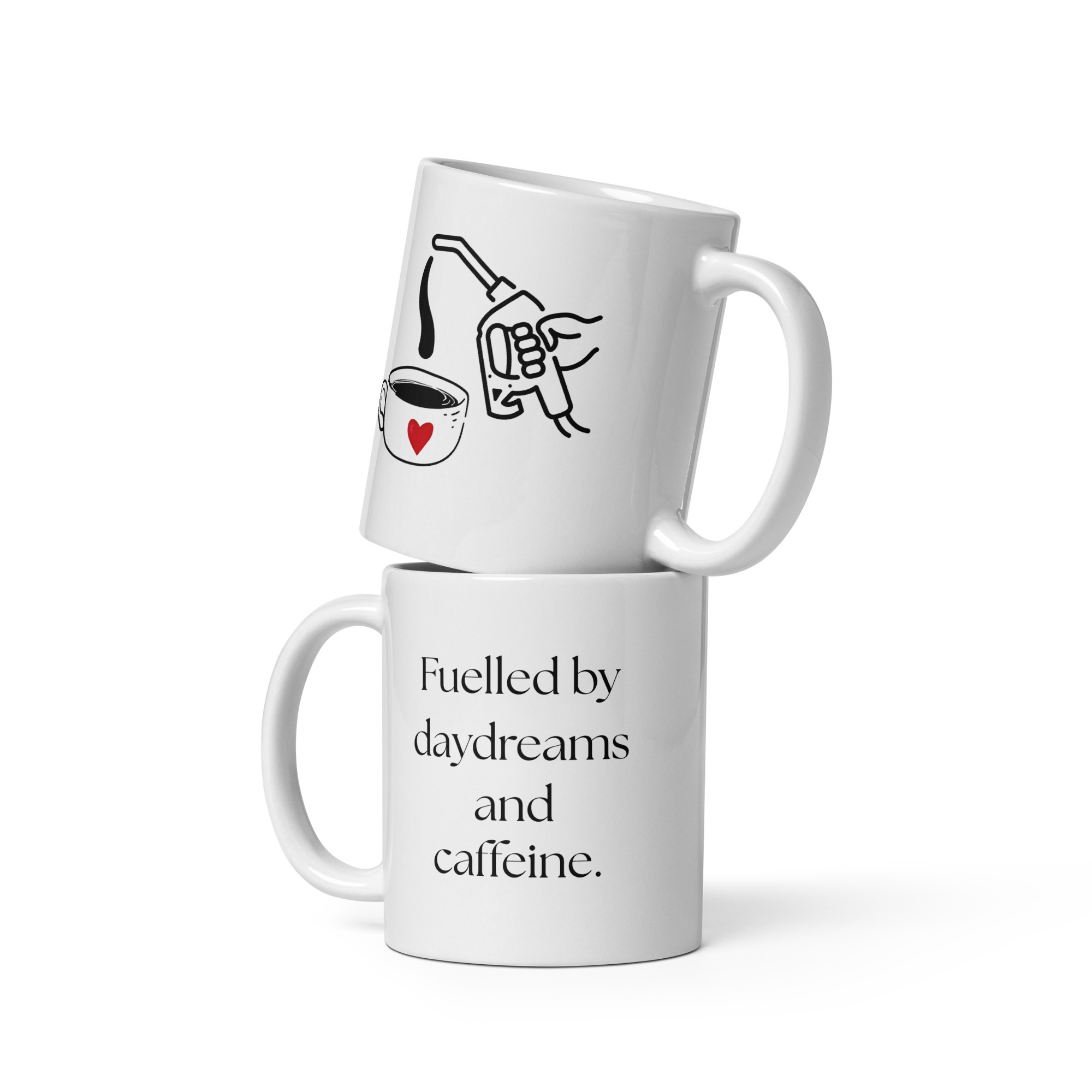 White glossy mug - Fueled by Daydreams and Caffeine Mug | Whimsy Mimzy - Image 2