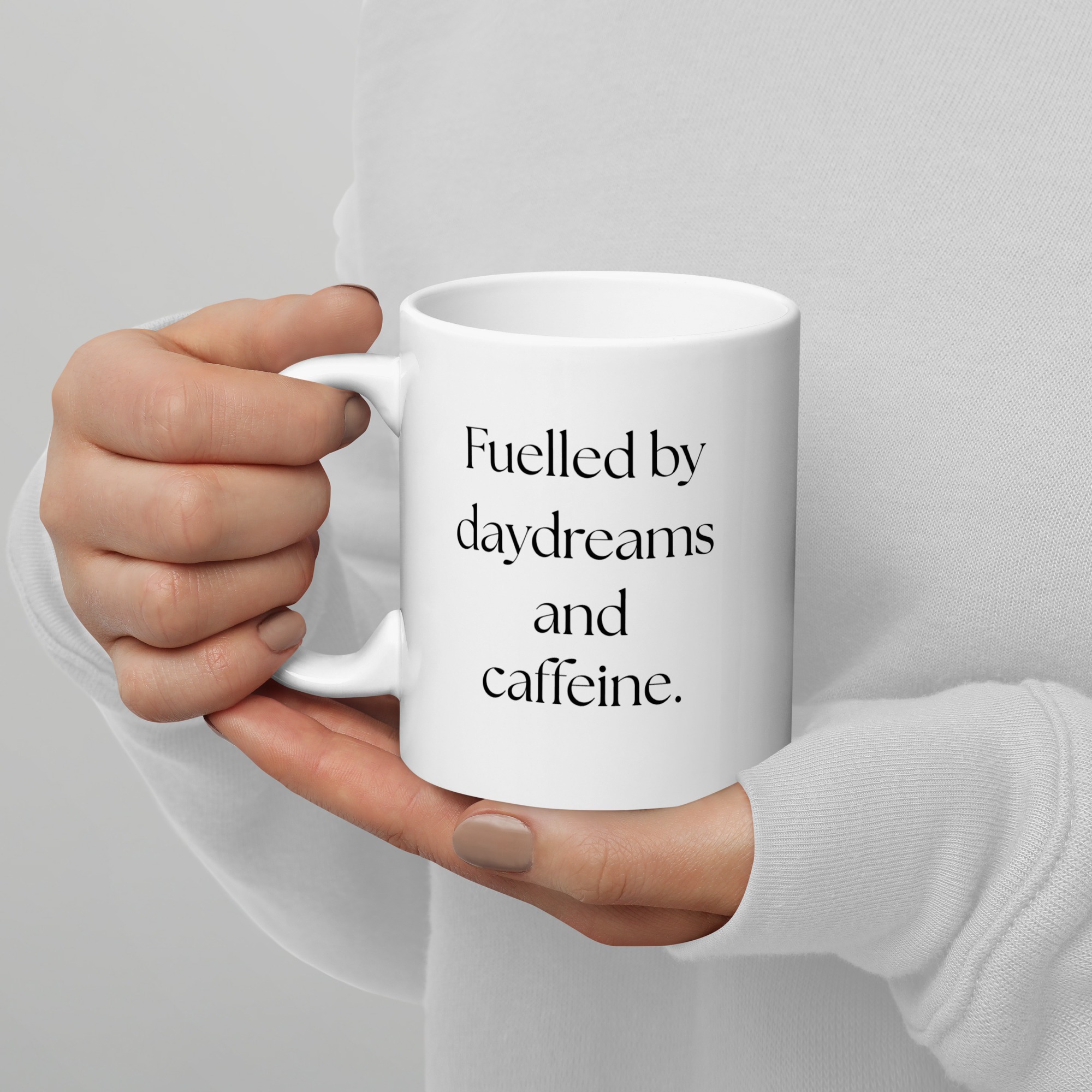 White glossy mug - Fueled by Daydreams and Caffeine Mug | Whimsy Mimzy - Image 7