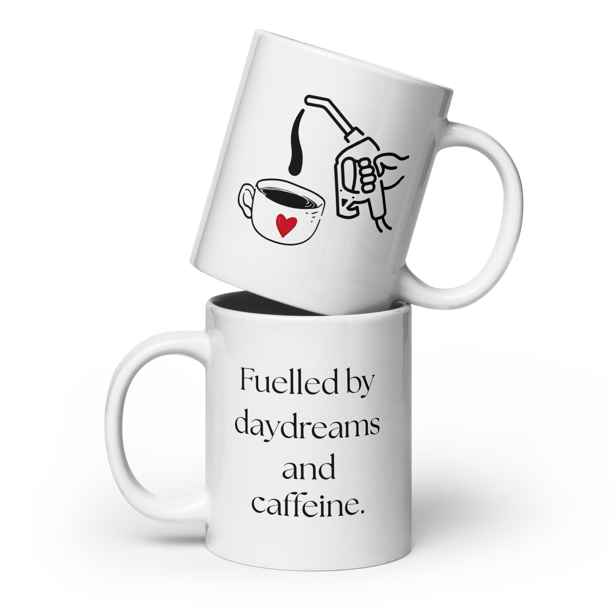 White glossy mug - Fueled by Daydreams and Caffeine Mug | Whimsy Mimzy