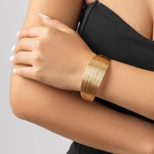 Gold Multi-Layer Wire Cuff Bracelet | Wide Metal Bangle