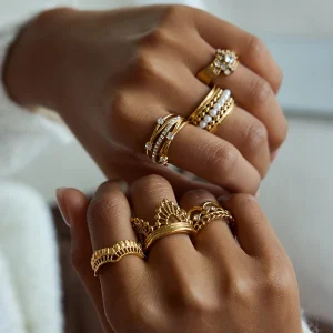 18K Gold Lace Crown Pearl Ring | Vintage Stackable Women’s Rings