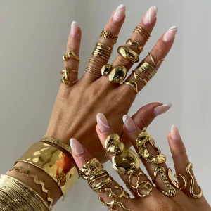 18K Gold Plated Hollow Line Rings | Adjustable Stackable Rings