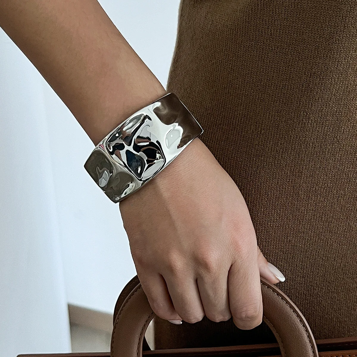 Chunky Square Cuff Bracelet | Gold & Silver Geometric Metal Bangle - Image 17