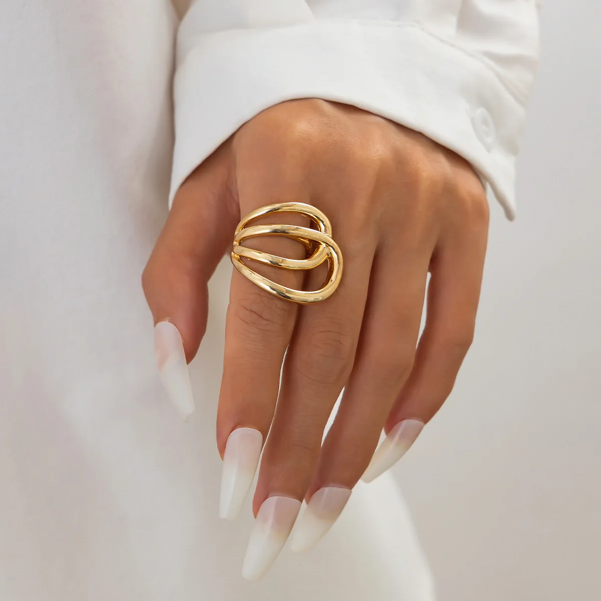 Chunky Square Cuff Bracelet | Gold & Silver Geometric Metal Bangle - Image 10