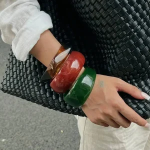 Glossy Resin Acrylic Bangles | Vintage Boho Wide Bracelets