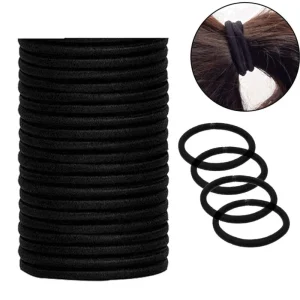 50pcs Black Elastic Hair Bands – Soft Ponytail Holders for Women & Men
