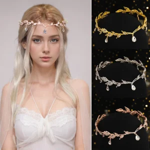 Luxury Elf Crown Bridal Crystal Headpiece – Rhinestone Leaf Hair Accessory