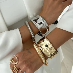 Chunky Square Cuff Bracelet | Gold & Silver Geometric Metal Bangle