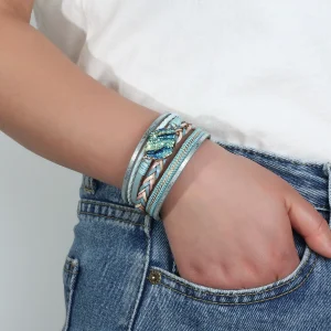 Multilayer Leather Wrap Bracelet | Wide Magnetic Clasp Bracelet