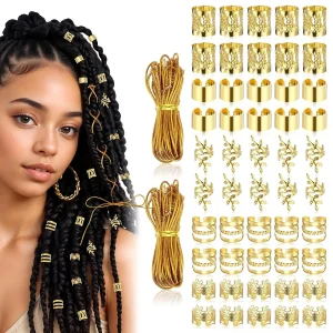 52-Piece Gold & Silver Hair Cuffs Set – Boho Braids & Dreadlocks Accessories