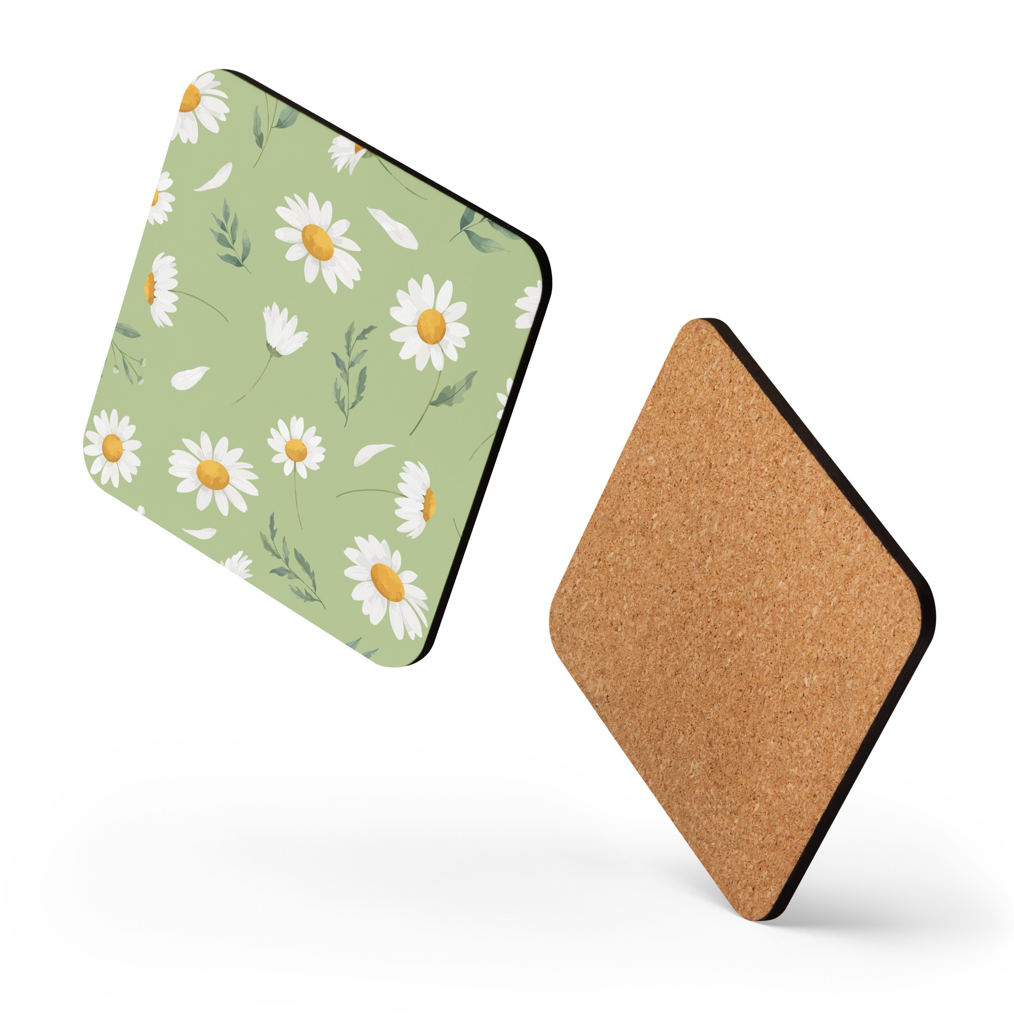 Daisy Cork-back coaster - Sage Green - Image 4